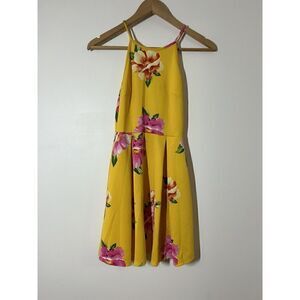 Soprano Yellow Floral Print A Line Sundress X-Small Polyester Blend Sleeveless